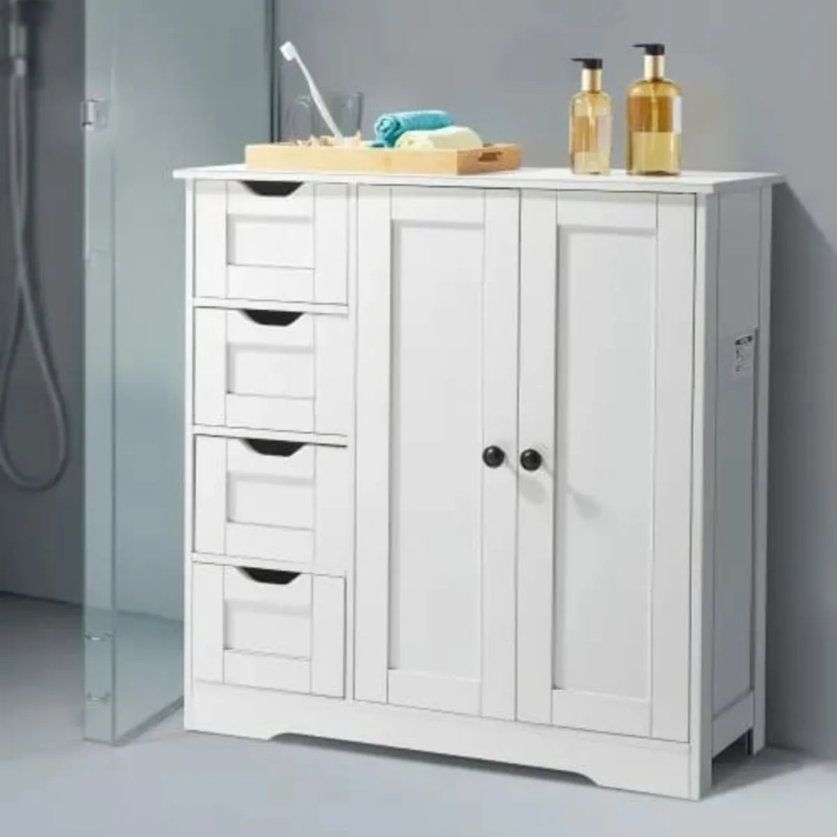 Bathroom Floor Cabinet, 3-Tier, Wooden Storage Org - Image 1