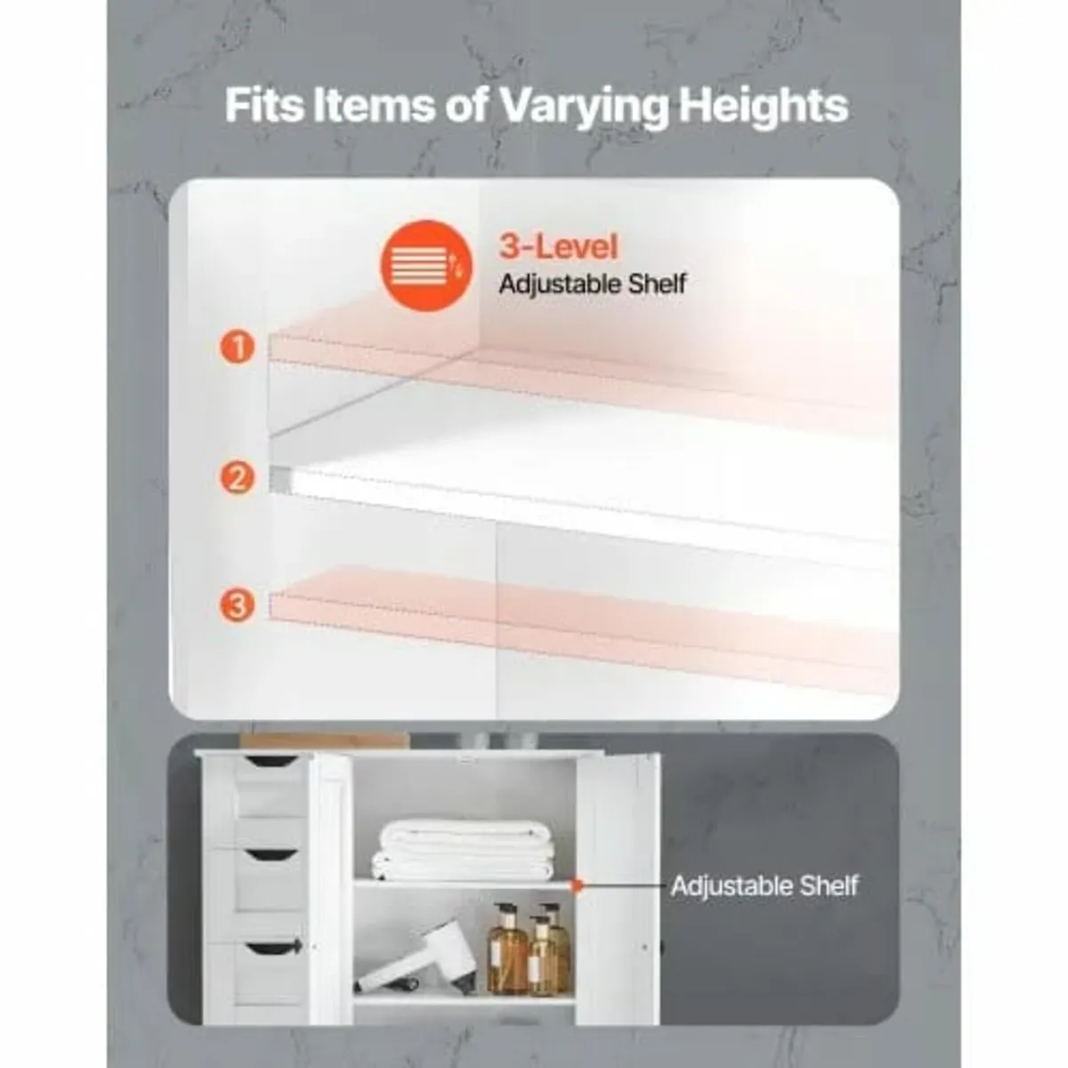 Bathroom Floor Cabinet, 3-Tier, Wooden Storage Org - Image 3