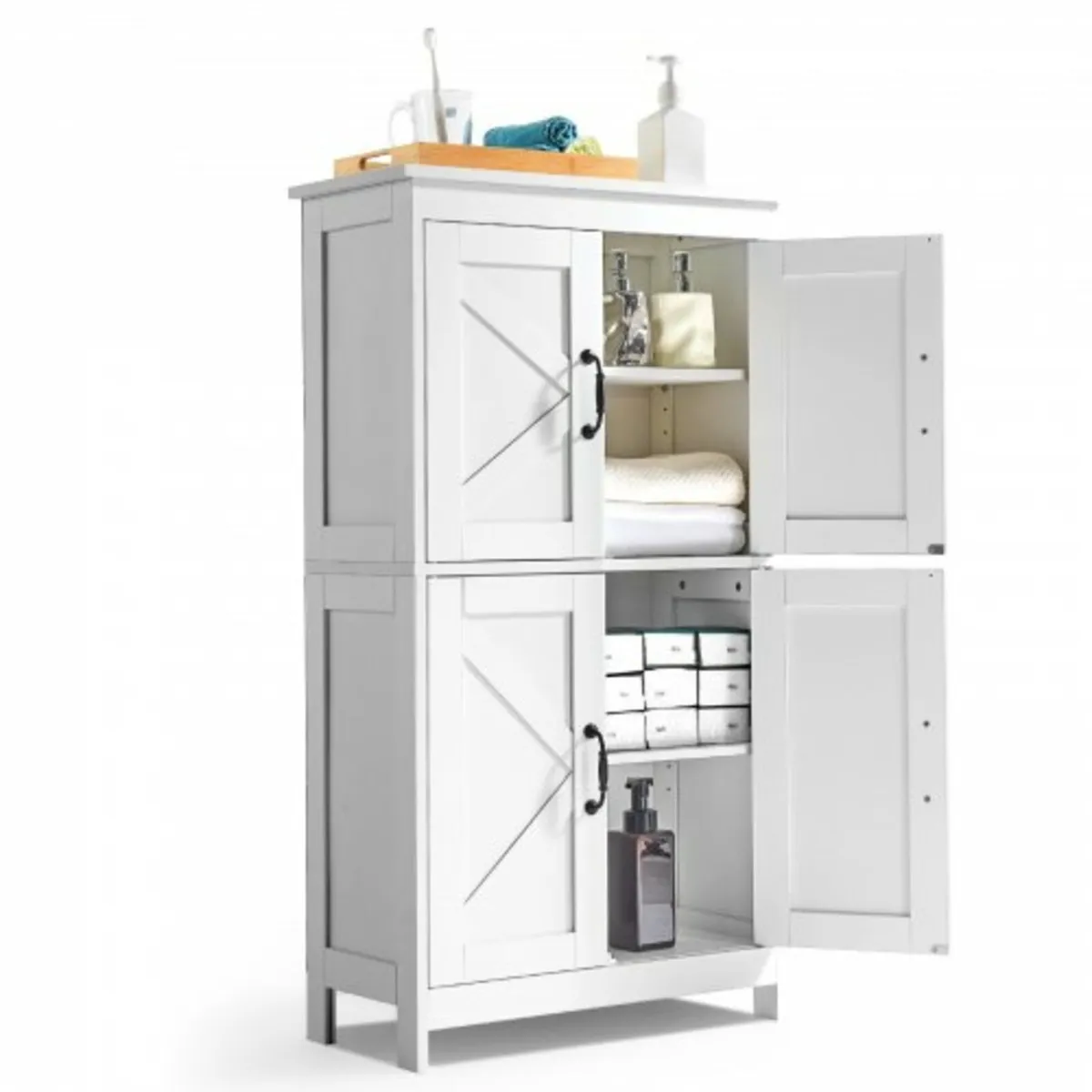 Bathroom Floor Cabinet, 4-Tier, Wooden Storage Org - Image 1