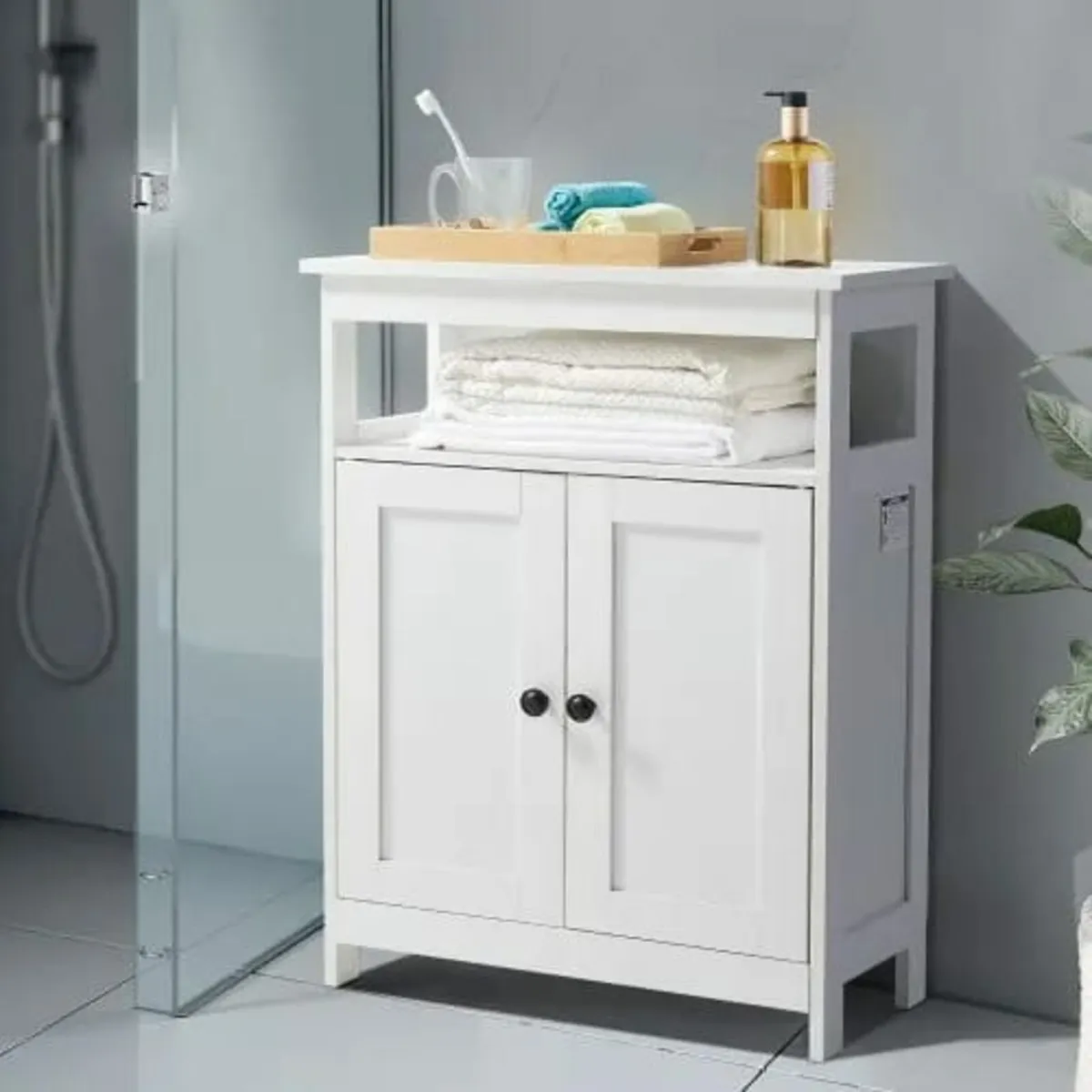 Bathroom Floor Cabinet, 3-Tier, Wooden Storage Org - Image 1