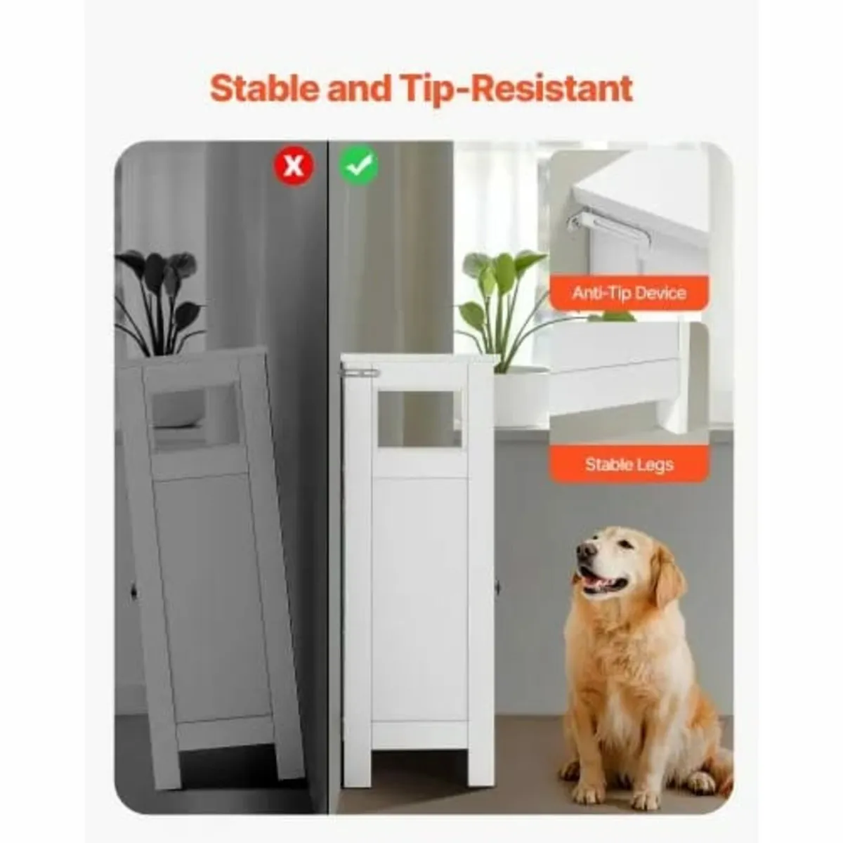 Bathroom Floor Cabinet, 3-Tier, Wooden Storage Org - Image 4