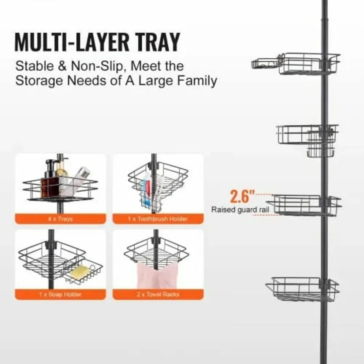 Shower Corner Caddy Tension Pole, 42" to 114" High - Image 3