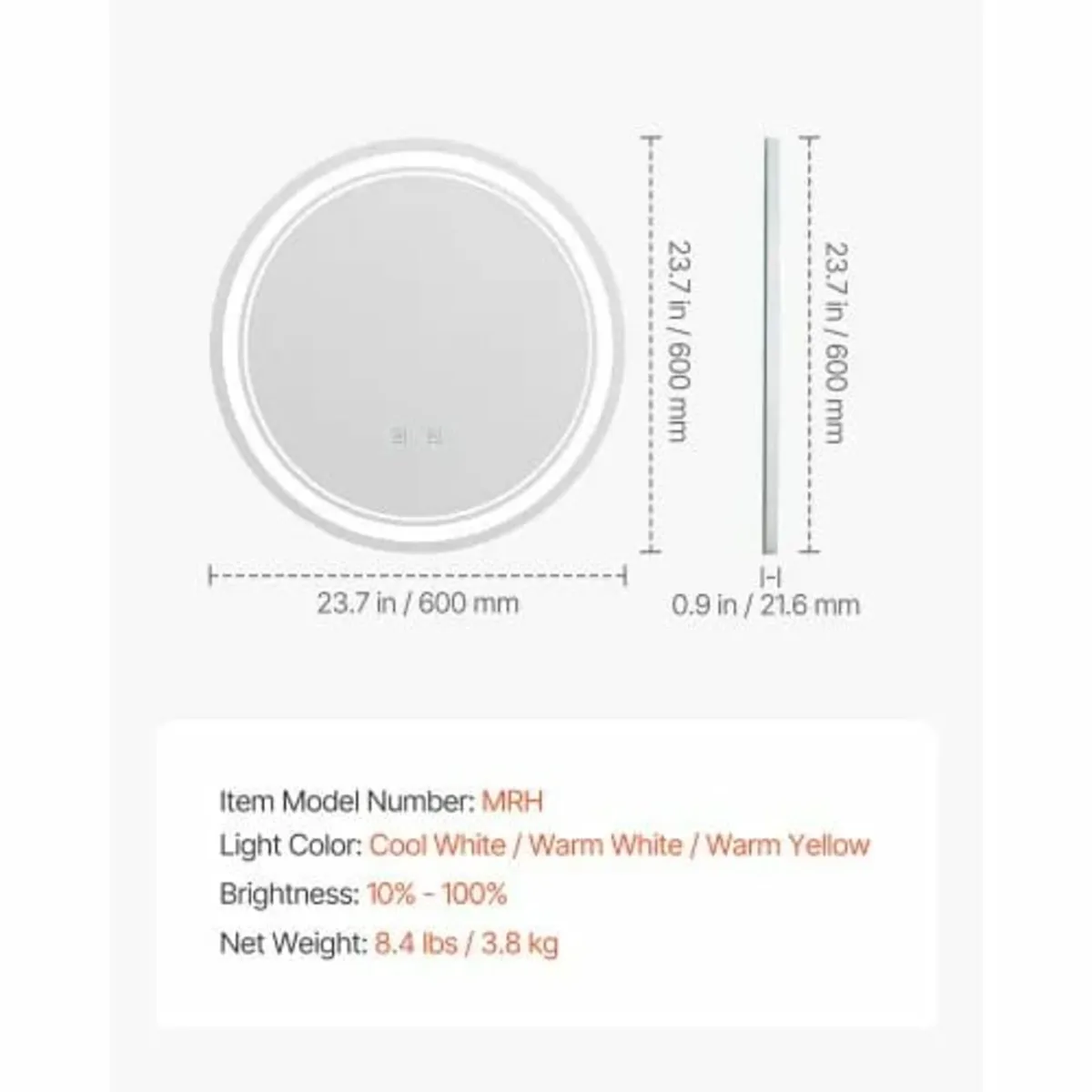 LED Bathroom Mirror, 60 cm LED Bathroom Round Vani - Image 3