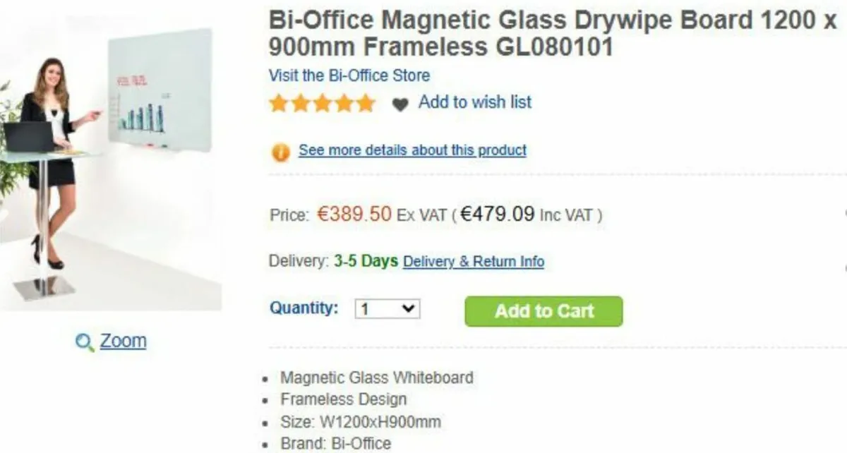 New Glass Drywipe Board 1200x900 worth Eur479 - Image 1