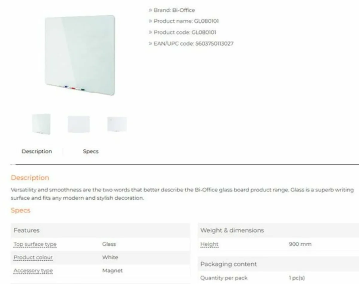 New Glass Drywipe Board 1200x900 worth Eur479 - Image 3