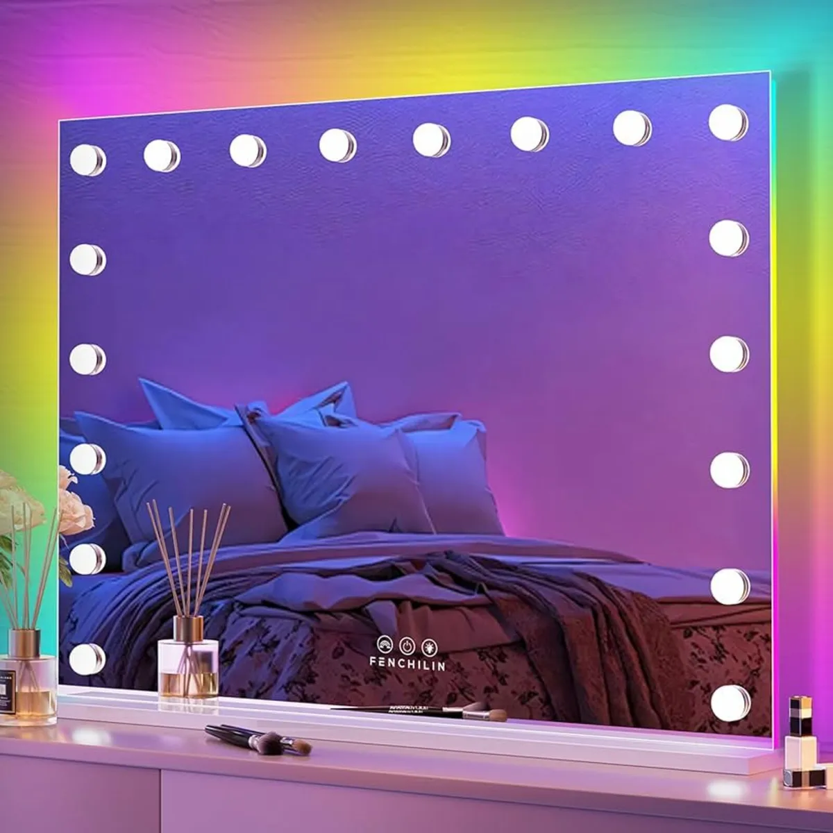 Mirror with RGB Backlit 18 LED Vanity Mirror with - Image 1