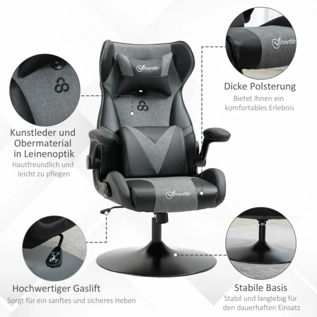 Gaming chair, height-adjustable & swivel, faux lea - Image 2