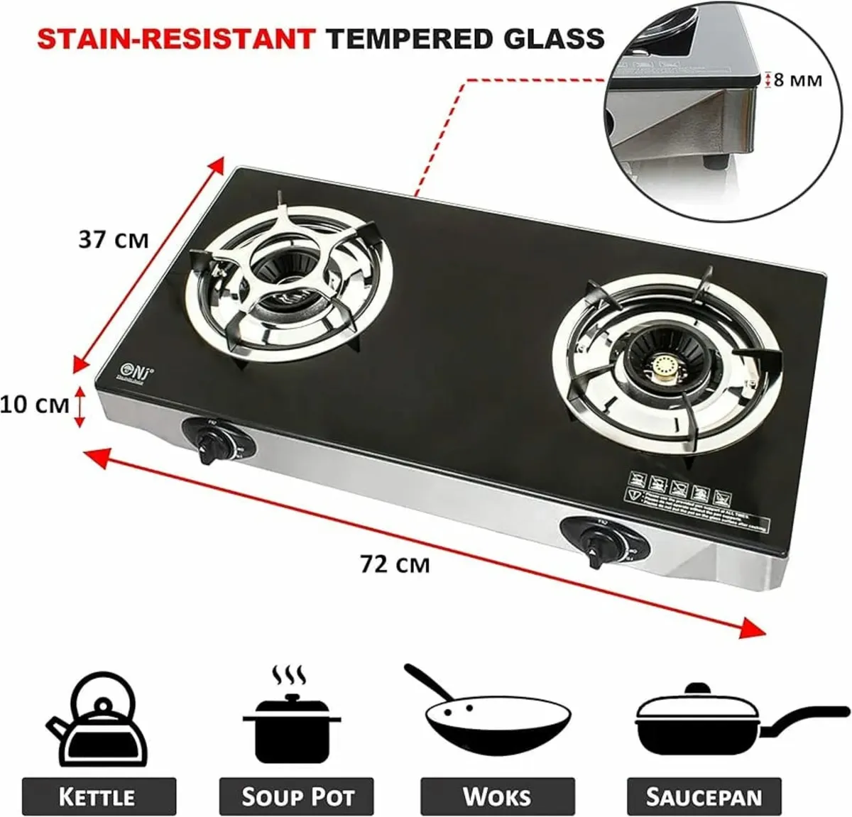Indoor Gas Stove - 2 Burner Portable Gas Hob LPG C - Image 2
