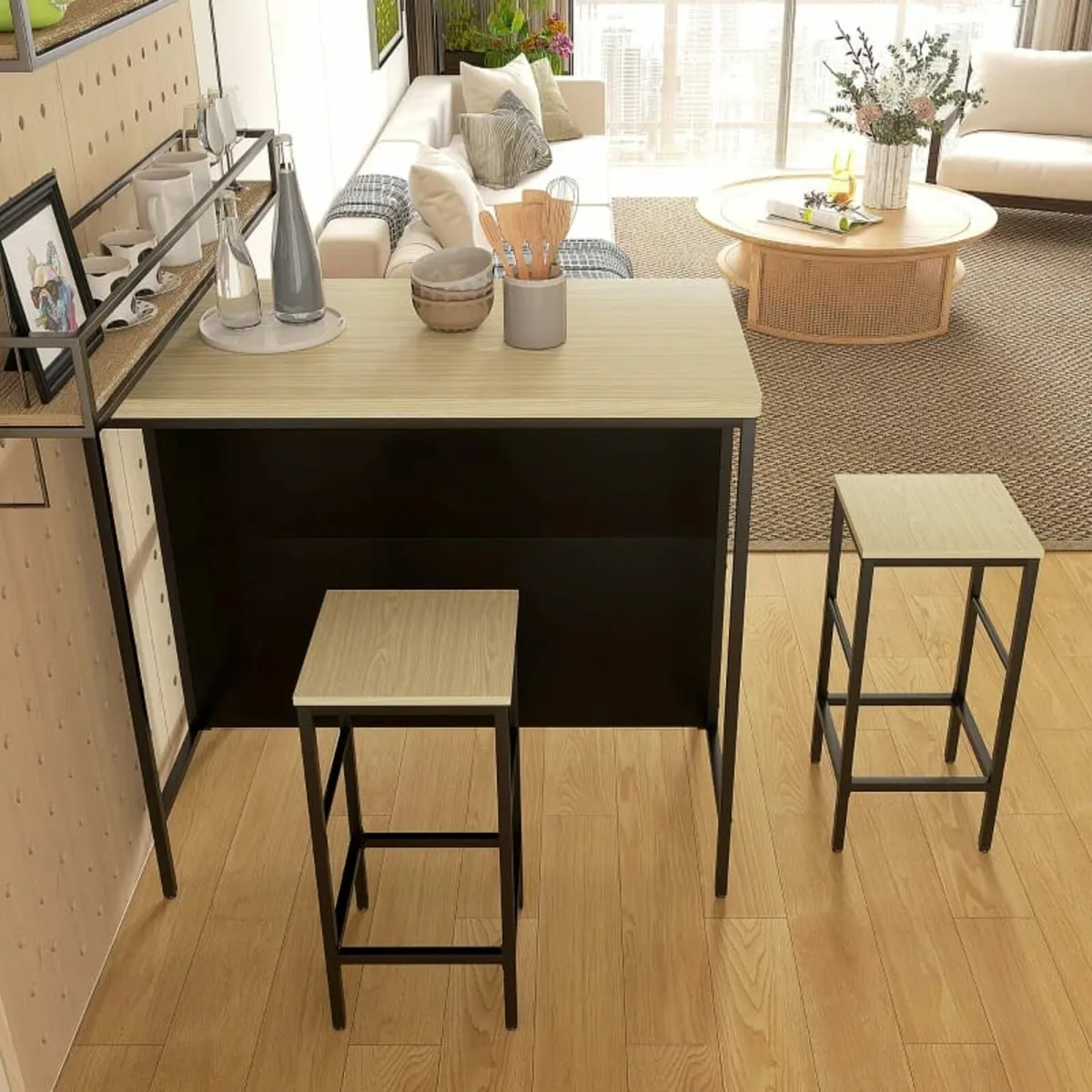 Bar set, 2 bar stools & 1 bar table, stain-resista - Image 4