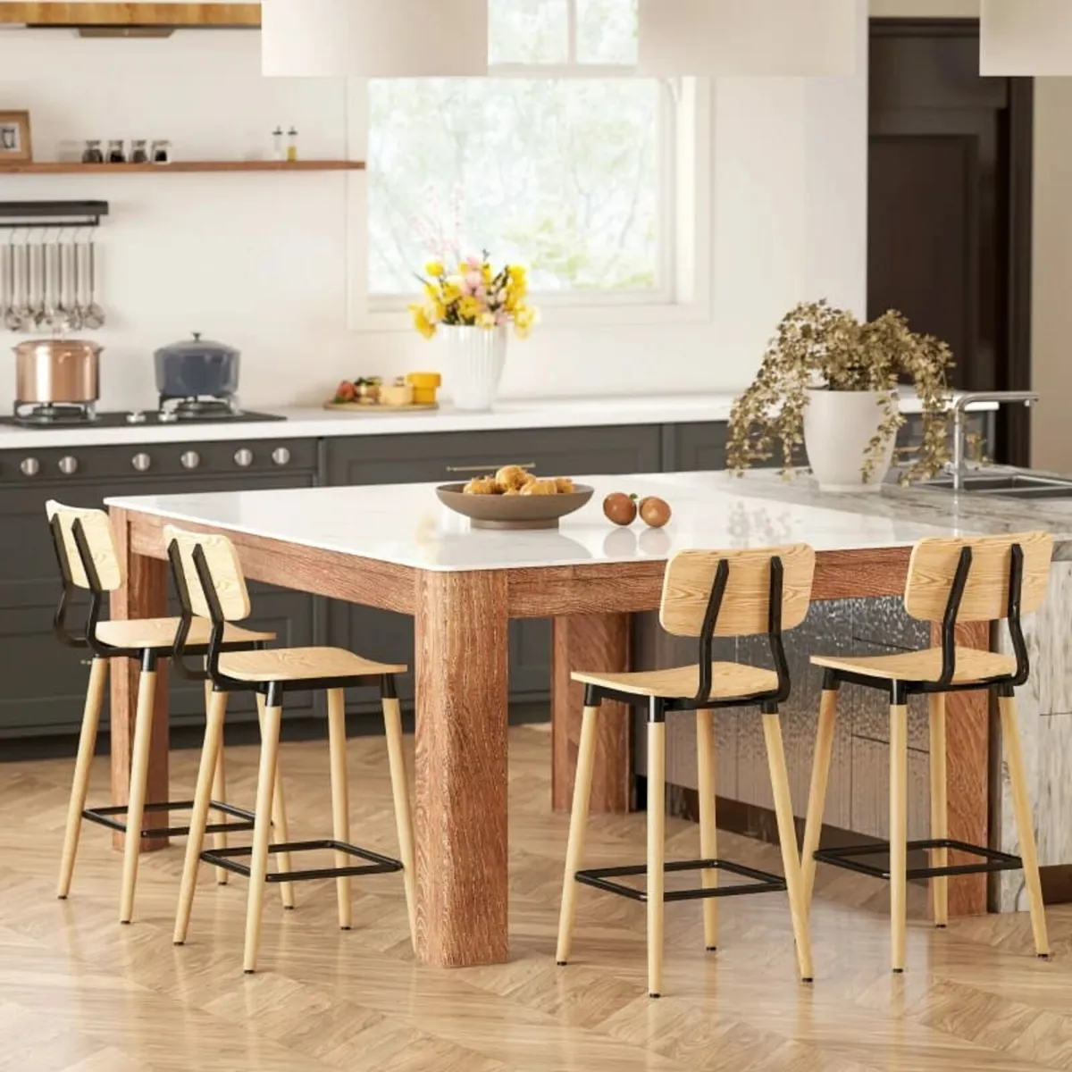 2-Piece Bar Stool Set with Backrest, Bar Stools fo - Image 3
