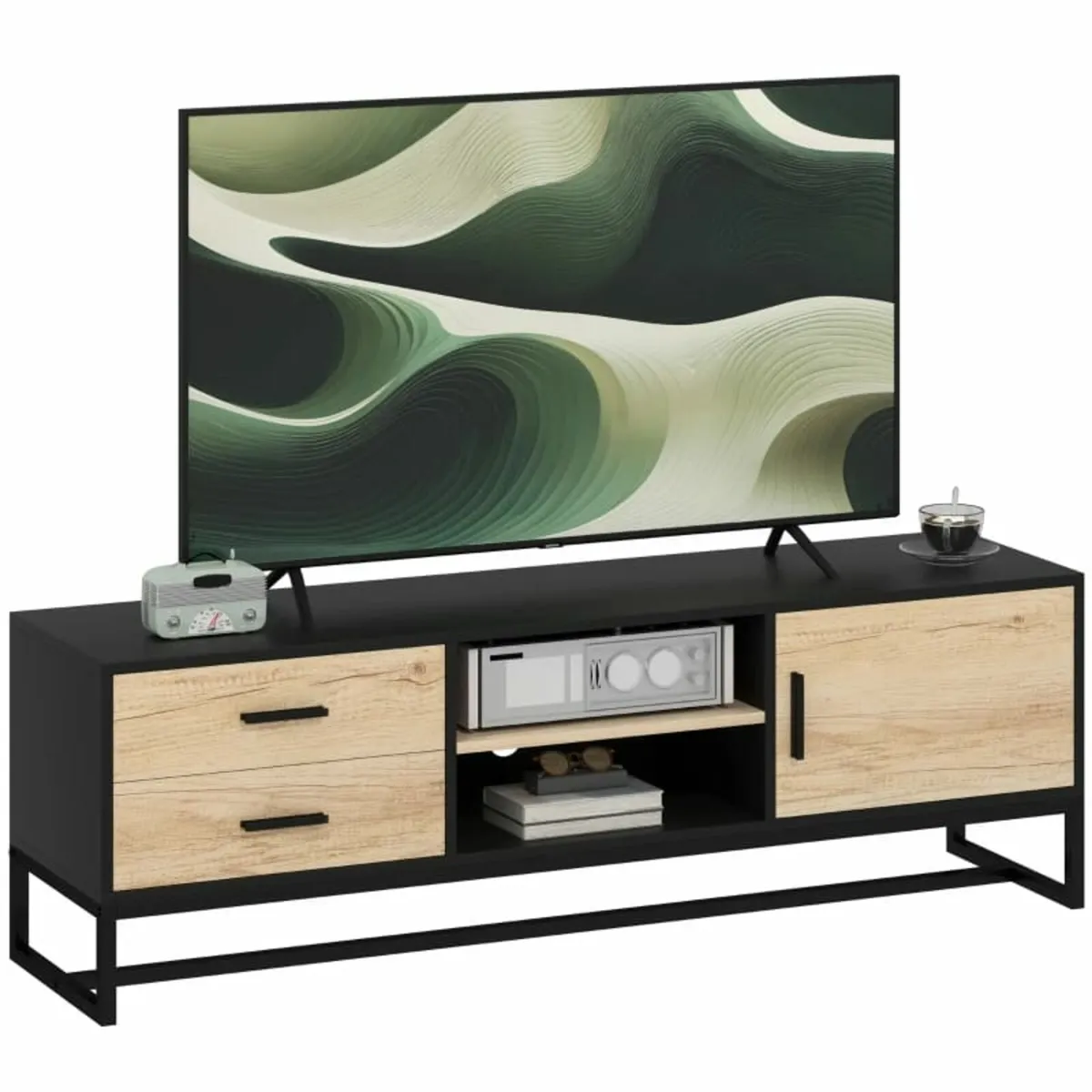 TV cabinet with door, 2 drawers, open compartments - Image 1