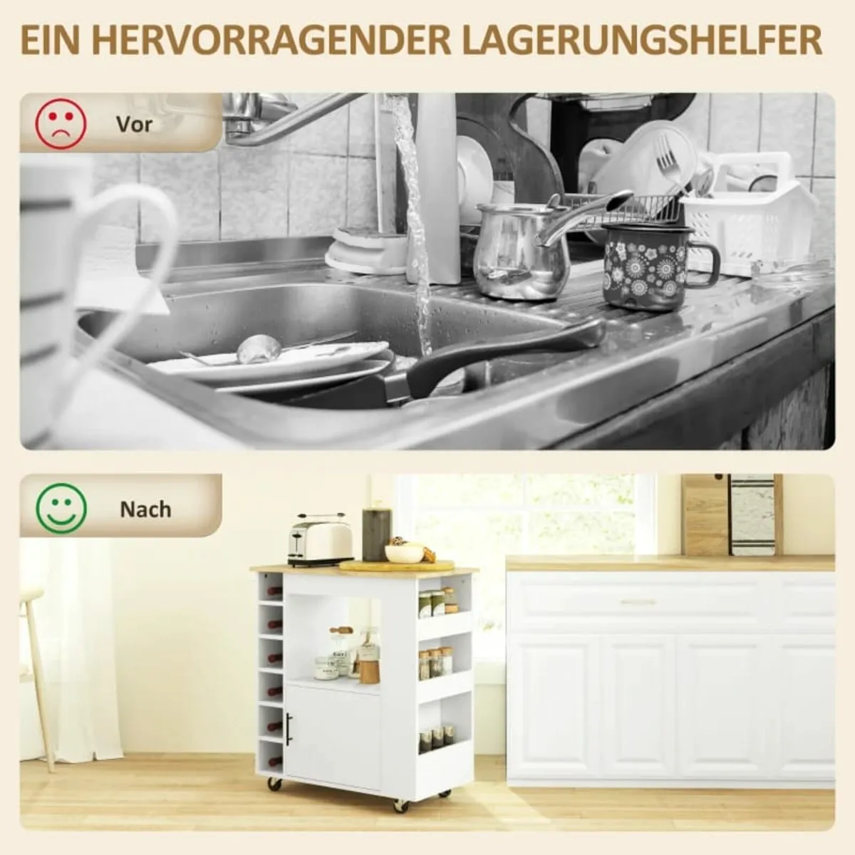 Kitchen trolley, rolling kitchen island, kitchen t - Image 3