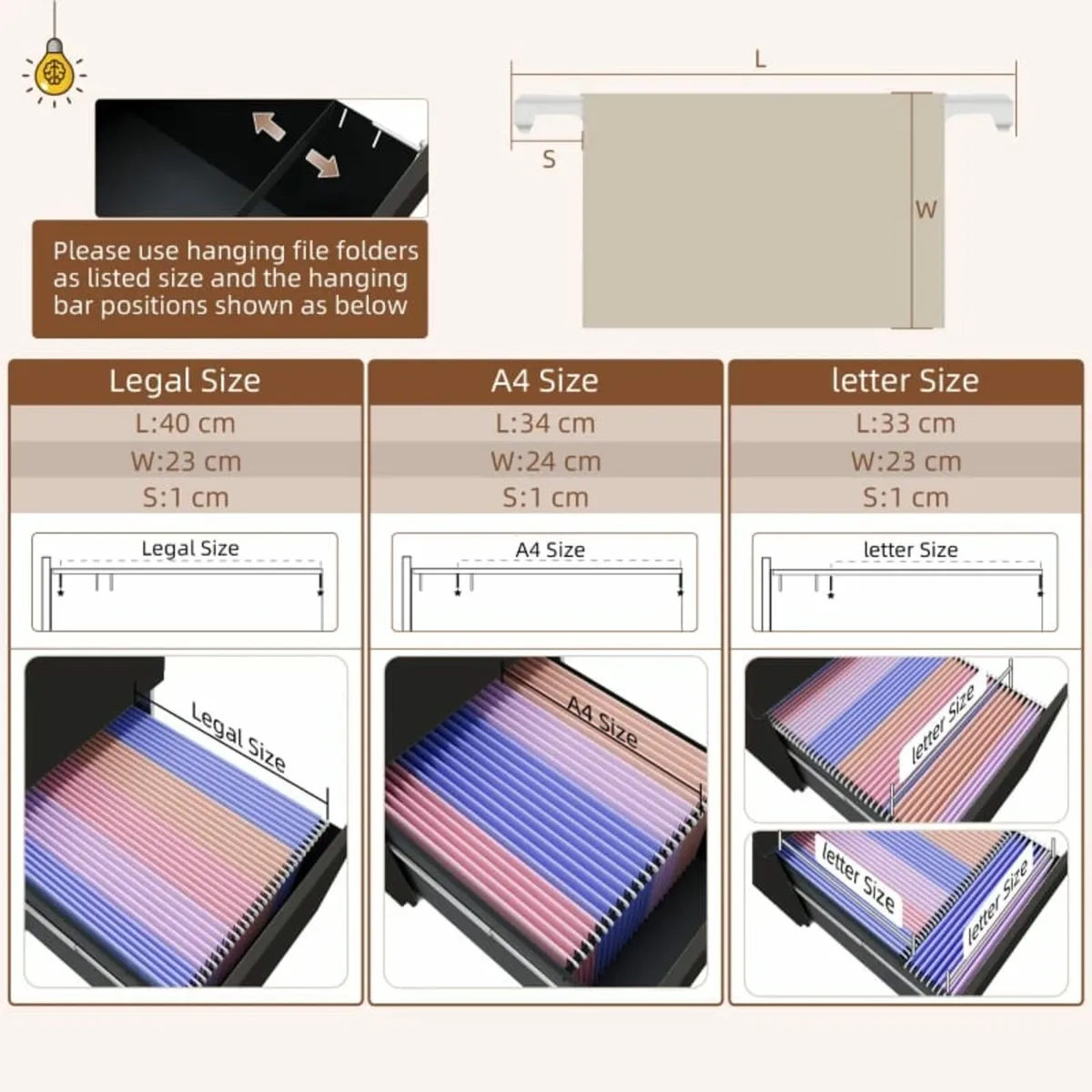3-Drawer Vertical Filing Cabinet with Pencil Tray, - Image 4