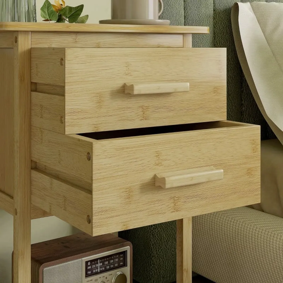 Bedside tables, 2-pack, Scandi design, bamboo, 2 d - Image 4