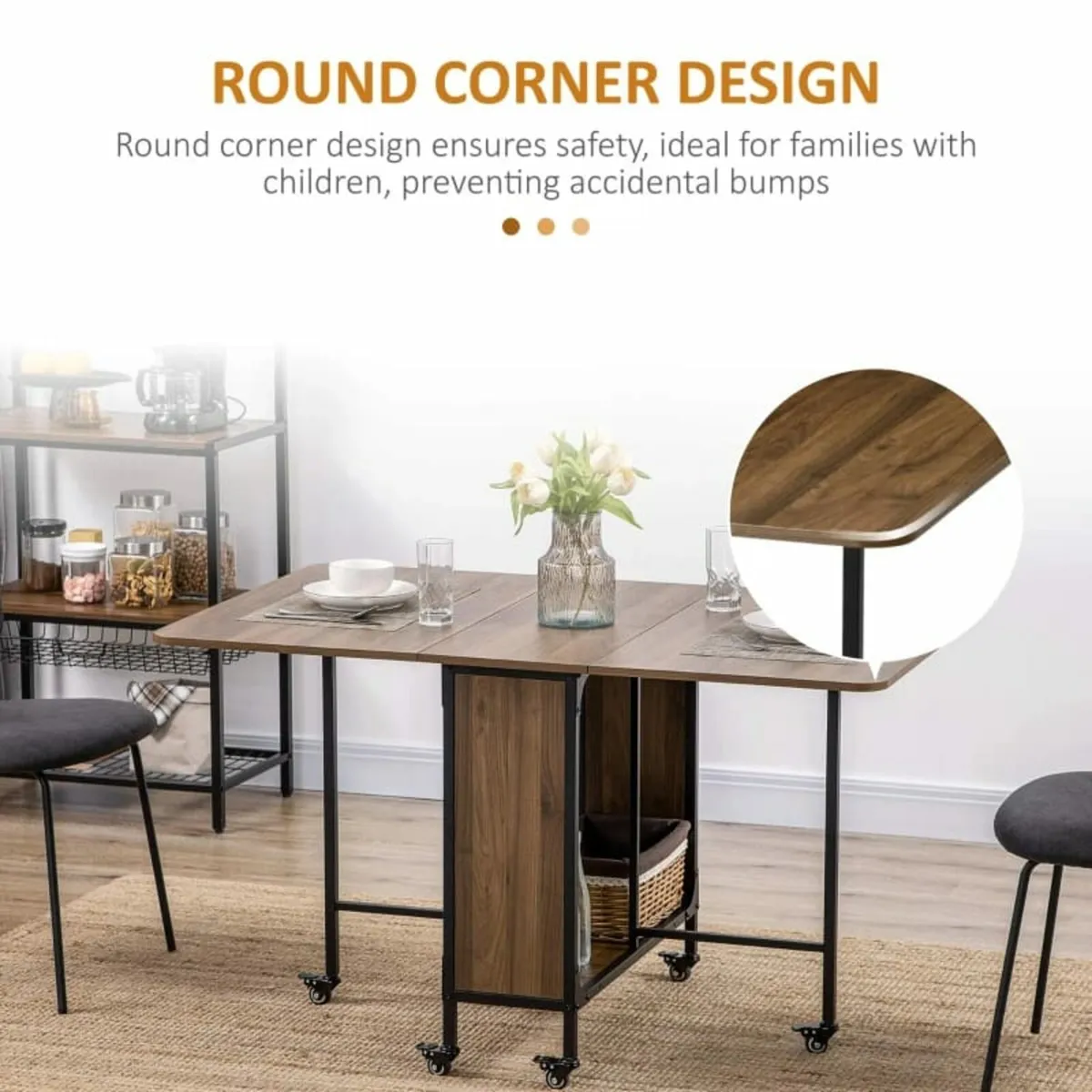 Six-Person Drop Leaf Dining Table - Brown/Black

F - Image 4