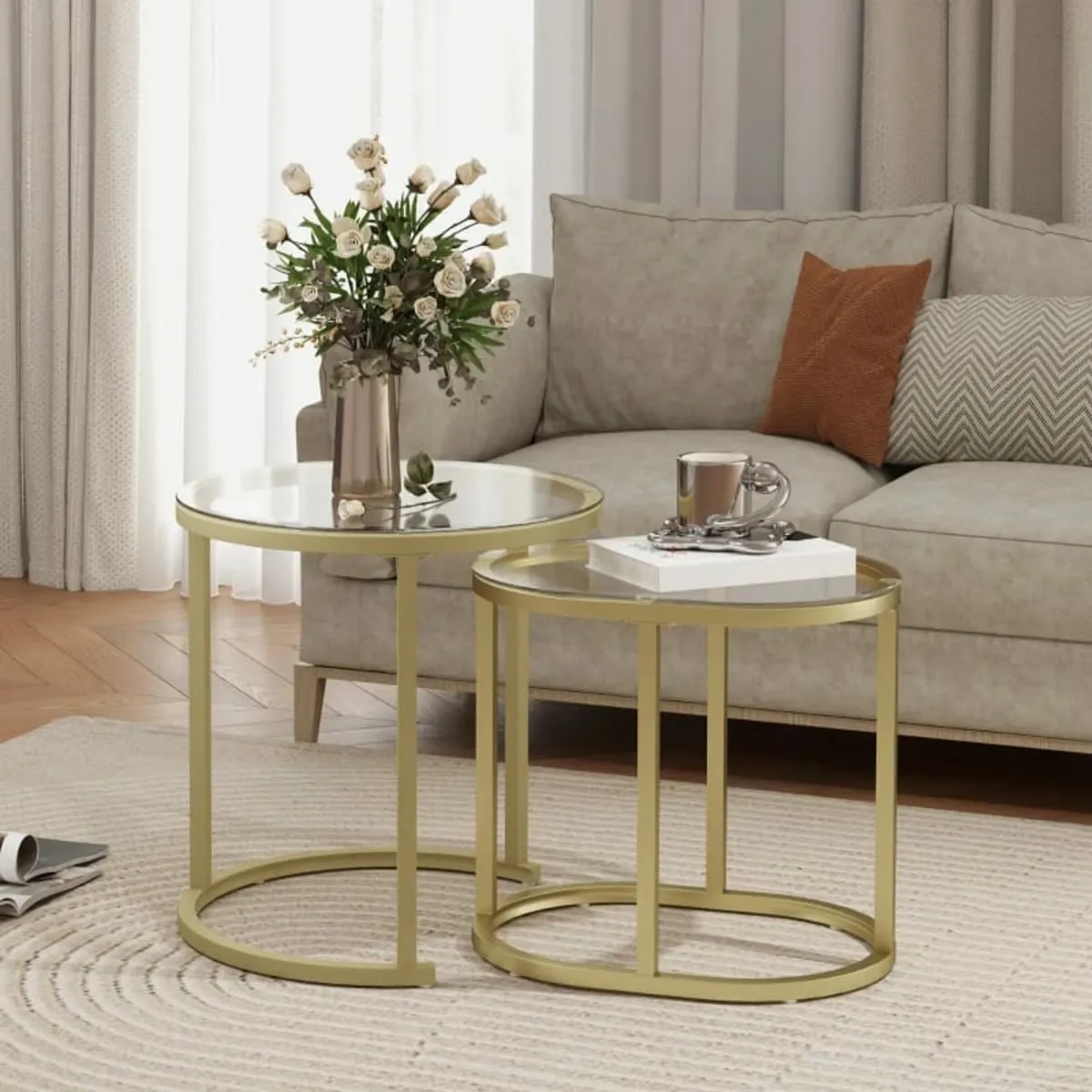 Modern Coffee Table Set of 2, Nest of Tables with - Image 2