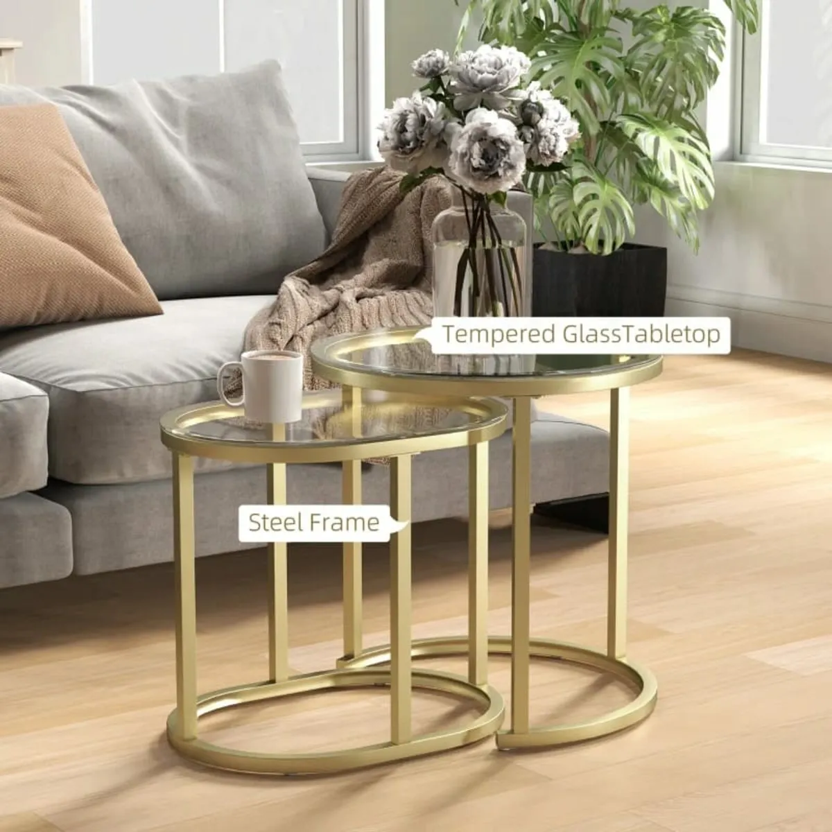 Modern Coffee Table Set of 2, Nest of Tables with - Image 4