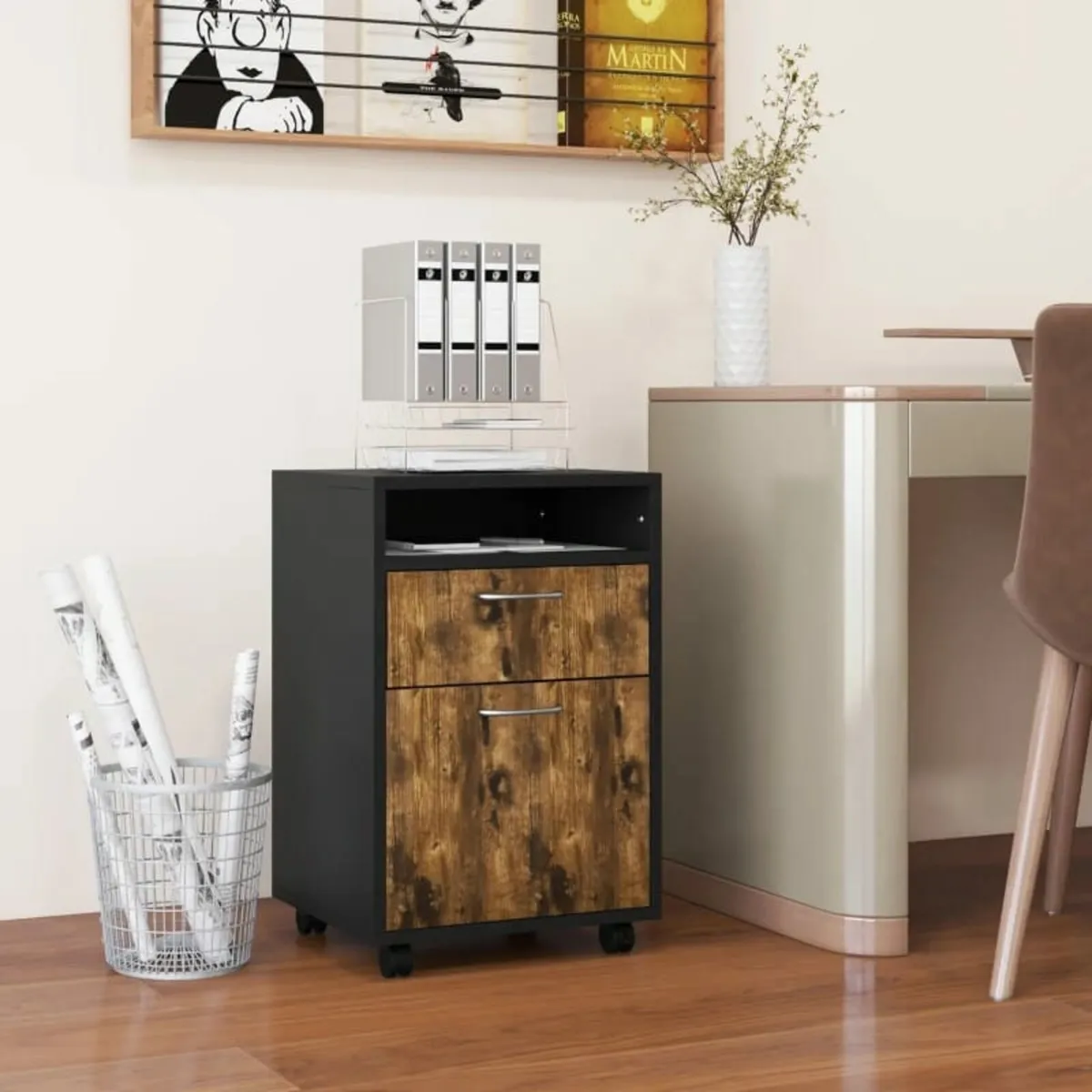 60cm Storage Cabinet with Drawer, Open Shelf, Meta - Image 2