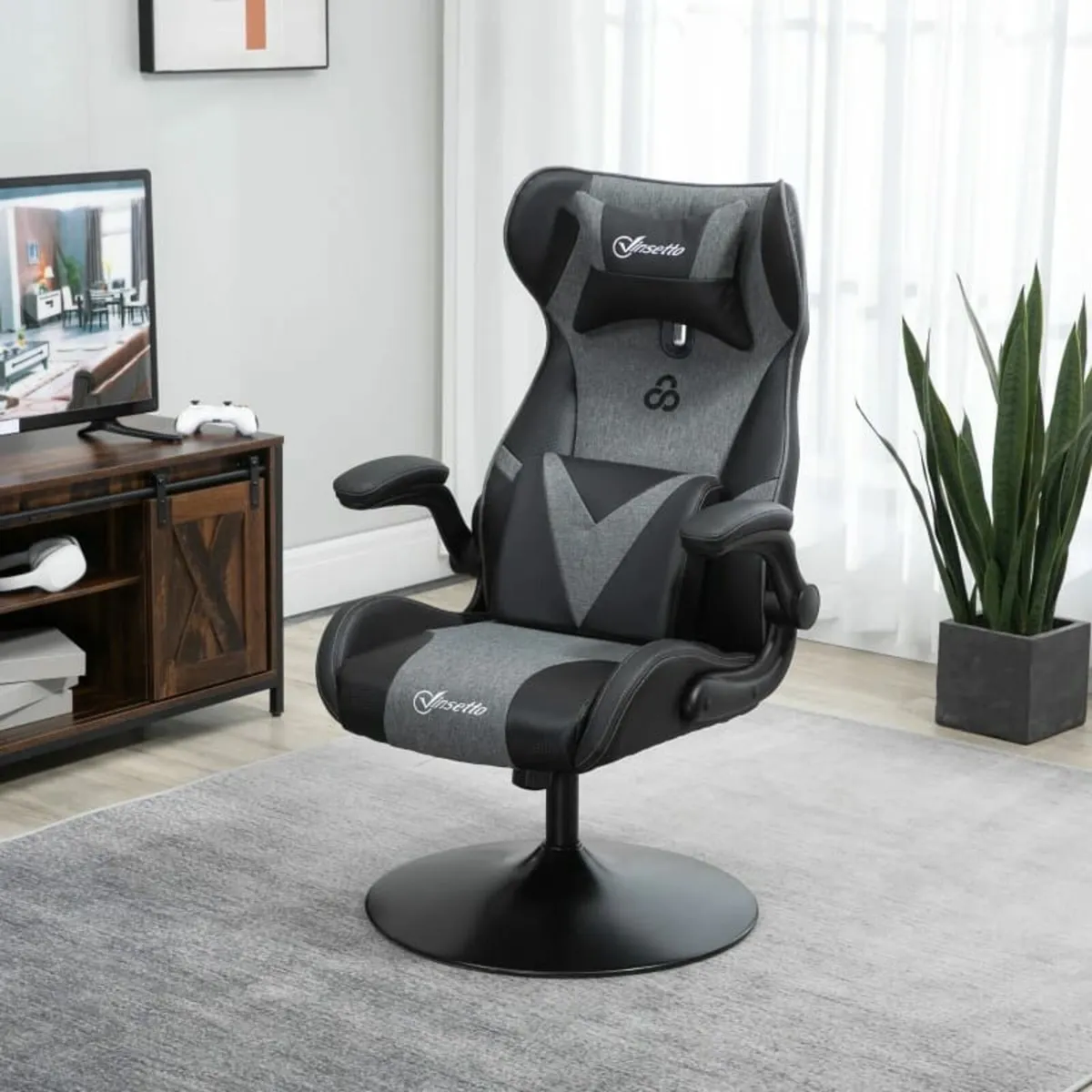 Gaming chair, height-adjustable & swivel, faux lea - Image 1