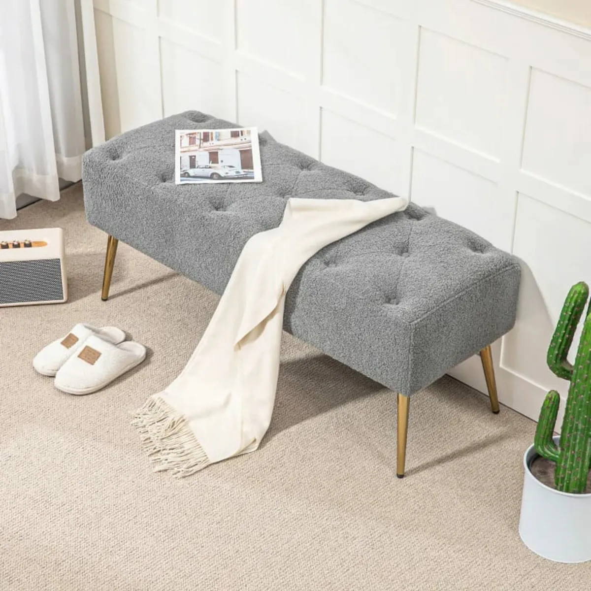 Bed Bench, Seating Bench, Soft Faux Lambswool Cove - Image 3