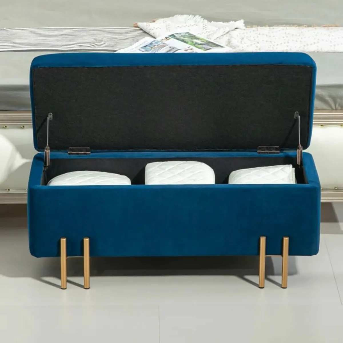 Storage bench, upholstered bench with storage, met - Image 4