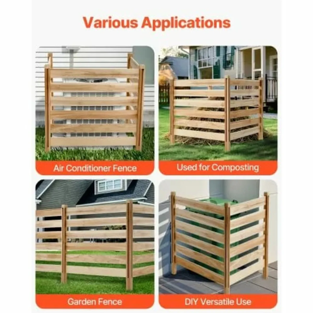 Wood Privacy Fence, 36" W x 36" L, 3 Panel Slatted - Image 4