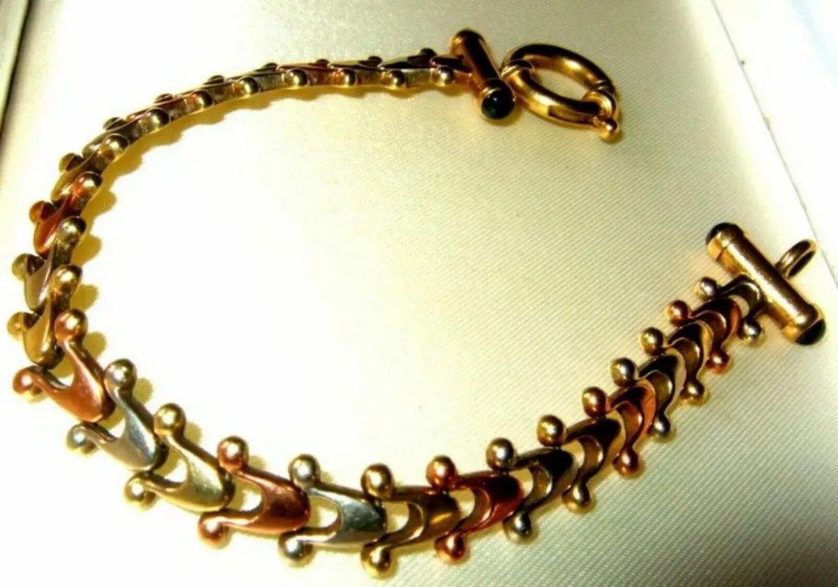 Vintage Hallmarked 9ct Gold - 3 Col' Gold Bracelet - Image 3