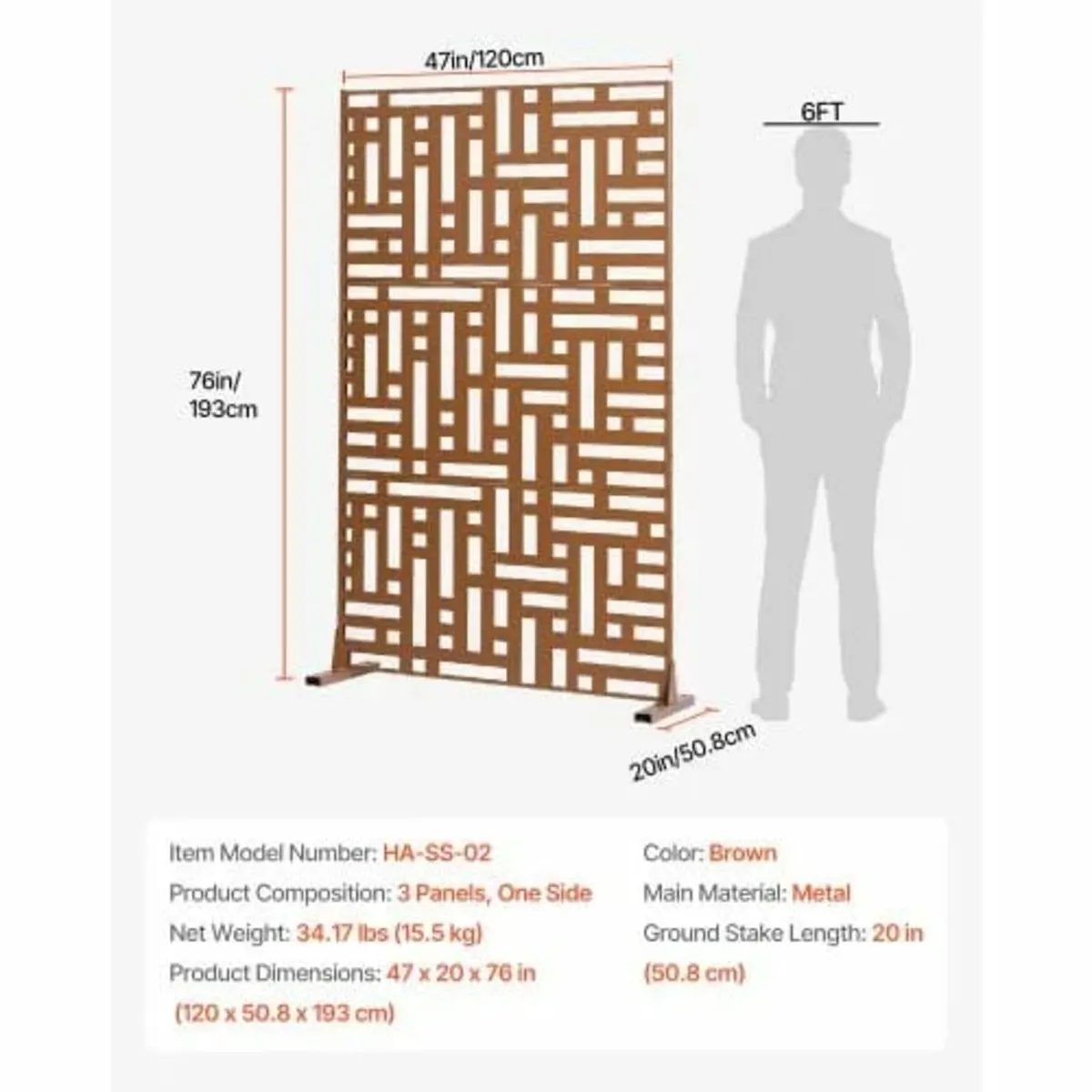 Metal Privacy Screen, 36" W x 72" H, Outdoor Priva - Image 4