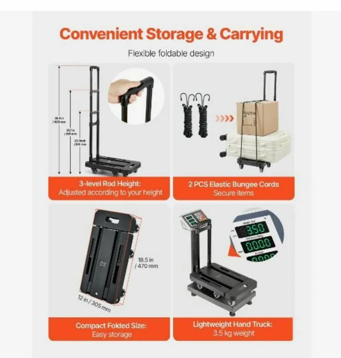 Folding Hand Truck, 226.8 kg Load Capacity - Image 3