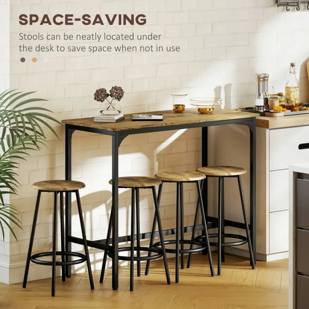 Five-Piece Industrial-Style Bar Table Set - Brown/ - Image 3