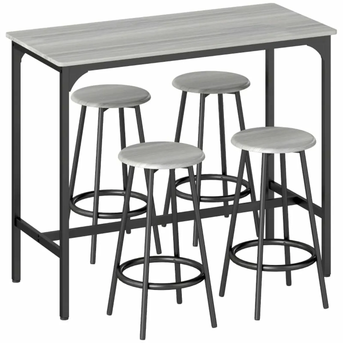 Five-Piece Industrial-Style Bar Table Set - Grey/B - Image 1