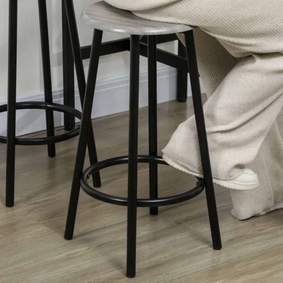 Five-Piece Industrial-Style Bar Table Set - Grey/B - Image 4