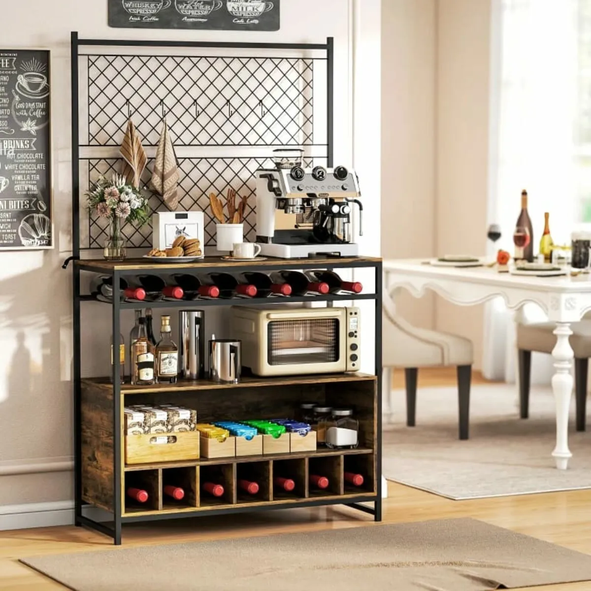 Kitchen rack with work surface, metal grid panels, - Image 3