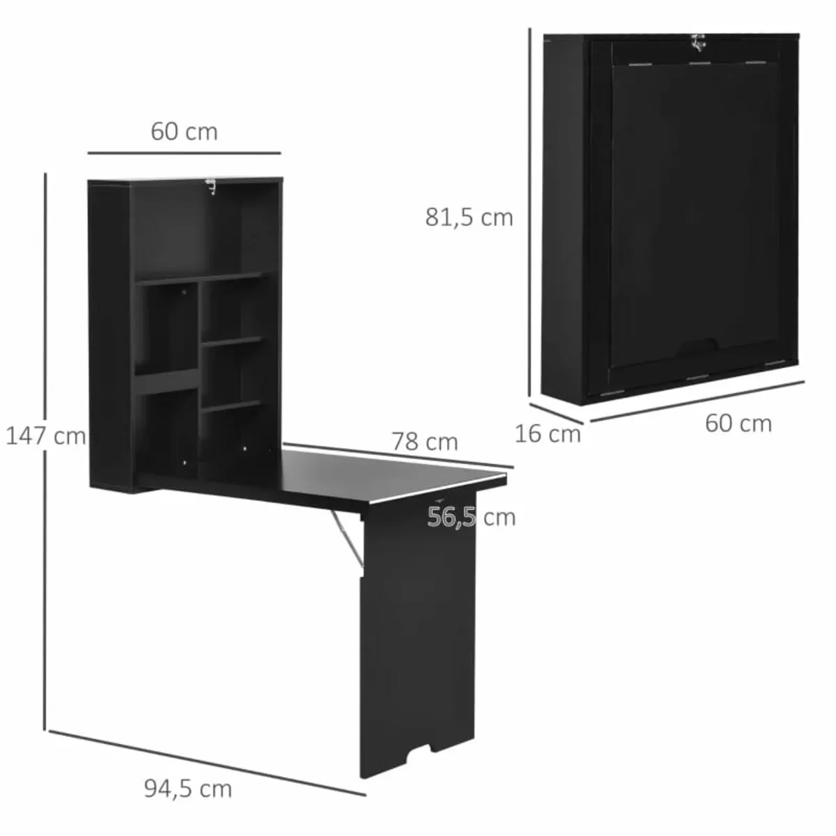 Wall folding desk, incl. writing board, 60 cm x 94 - Image 2