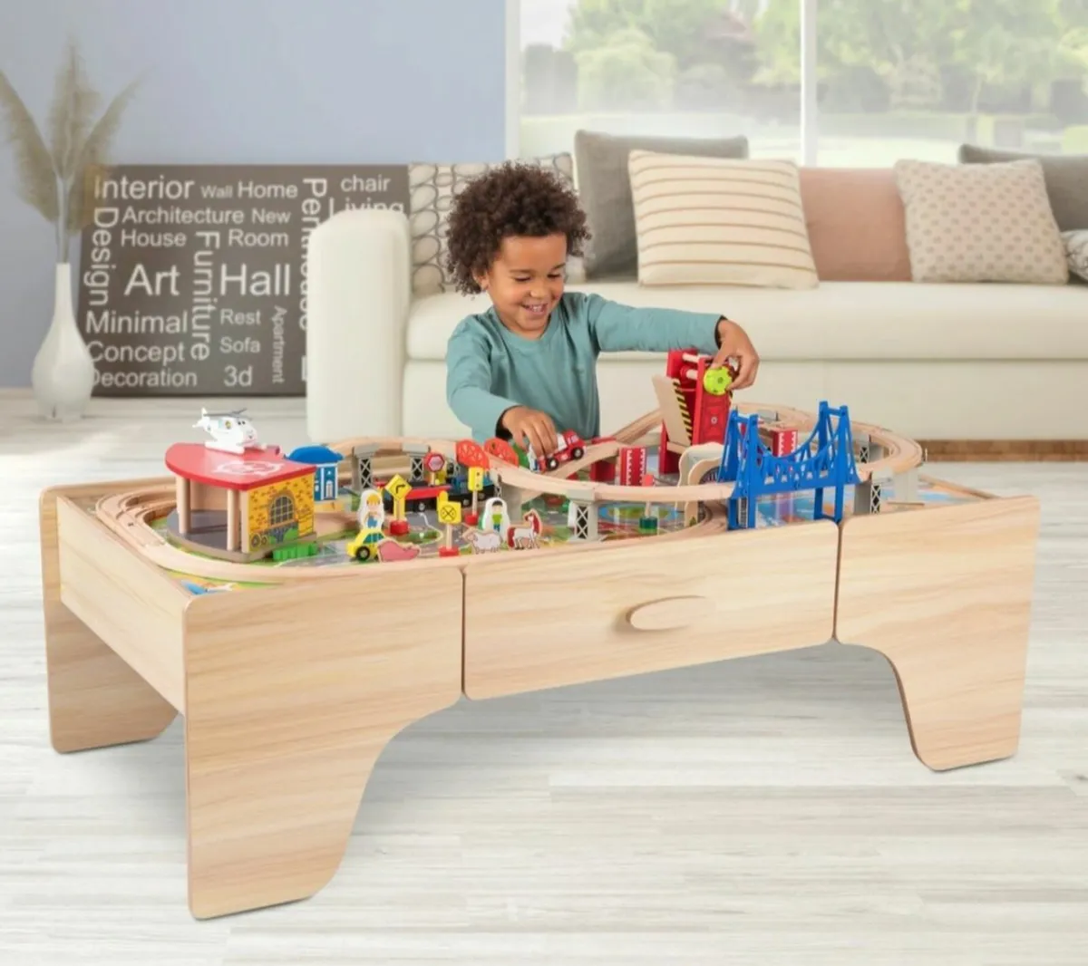 Wooden Train Set Table & Track Squirrel Play - Image 3