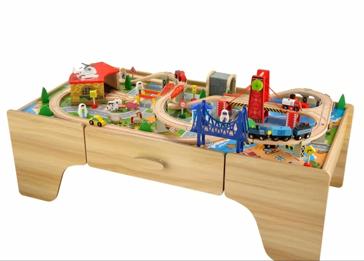 Wooden Train Set Table & Track Squirrel Play - Image 1