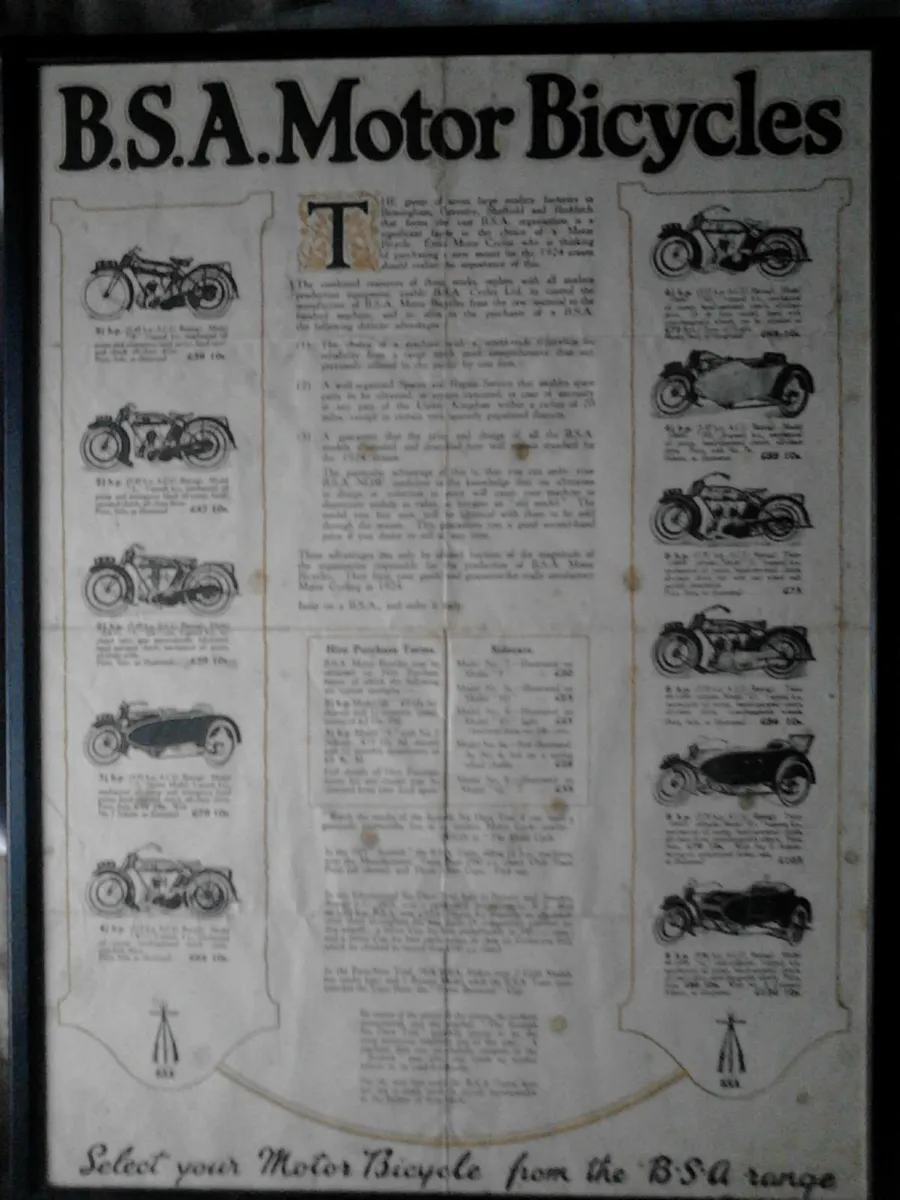 Vintage BSA motorcycle price  list.