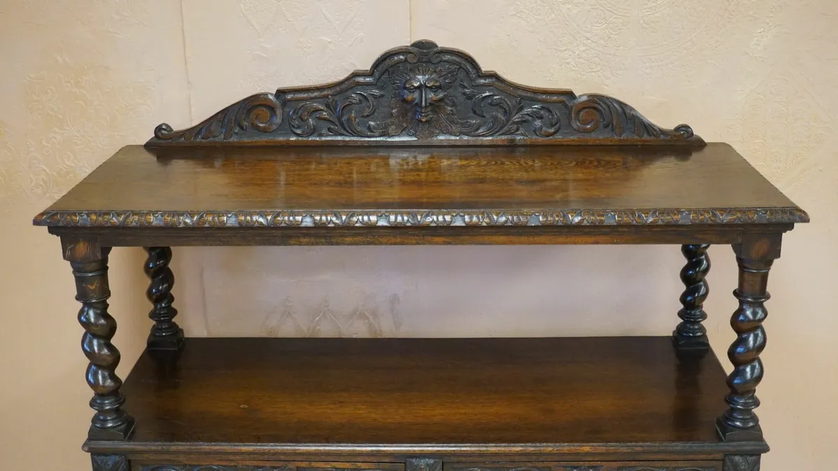 Victorian Oak Green Man Dumb Waiter - Image 2