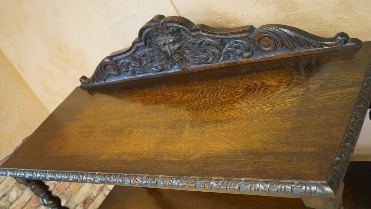 Victorian Oak Green Man Dumb Waiter - Image 4