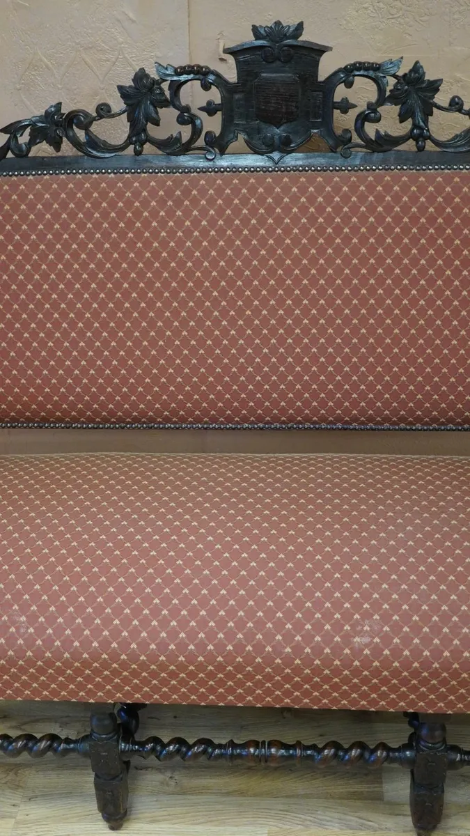 Neo-Renaissance Solid Oak Barley-Twist Settee - Image 3