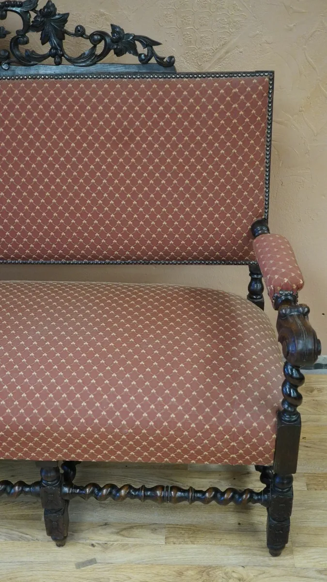 Neo-Renaissance Solid Oak Barley-Twist Settee - Image 4