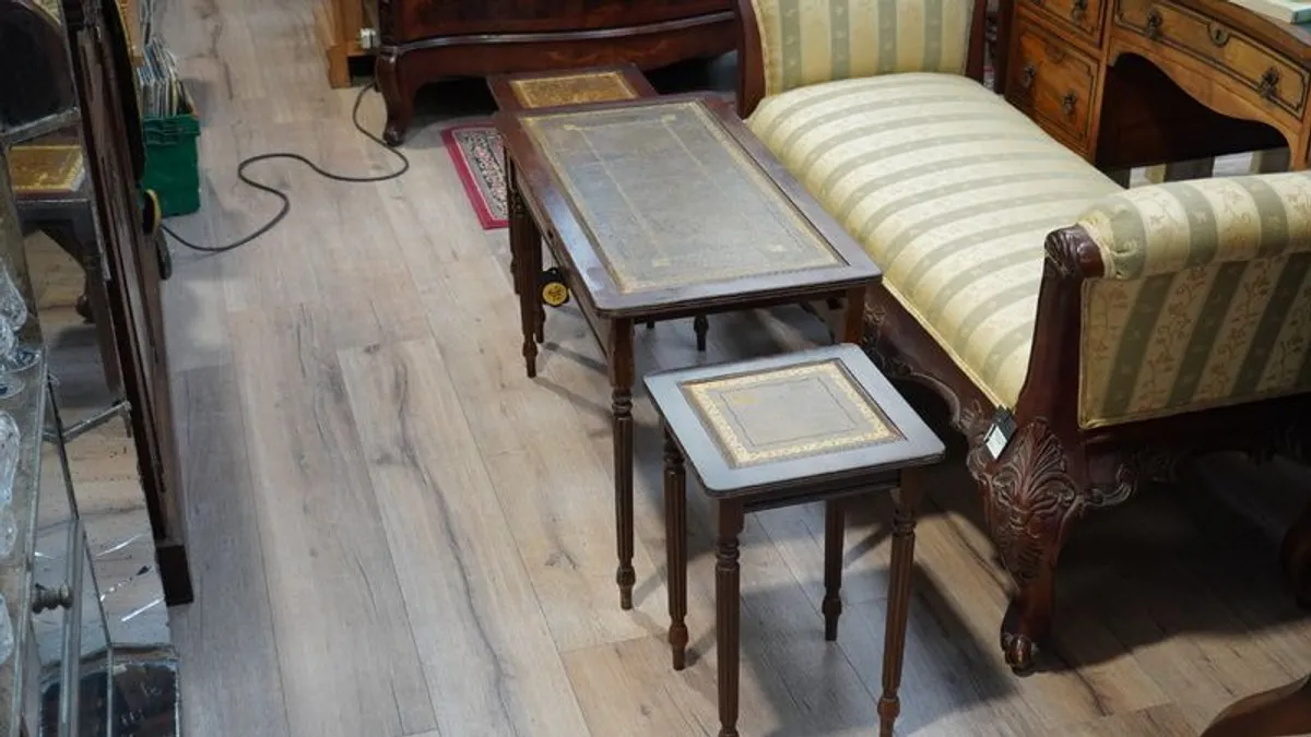 Nest of Three Tables with Leather Tops - Image 1