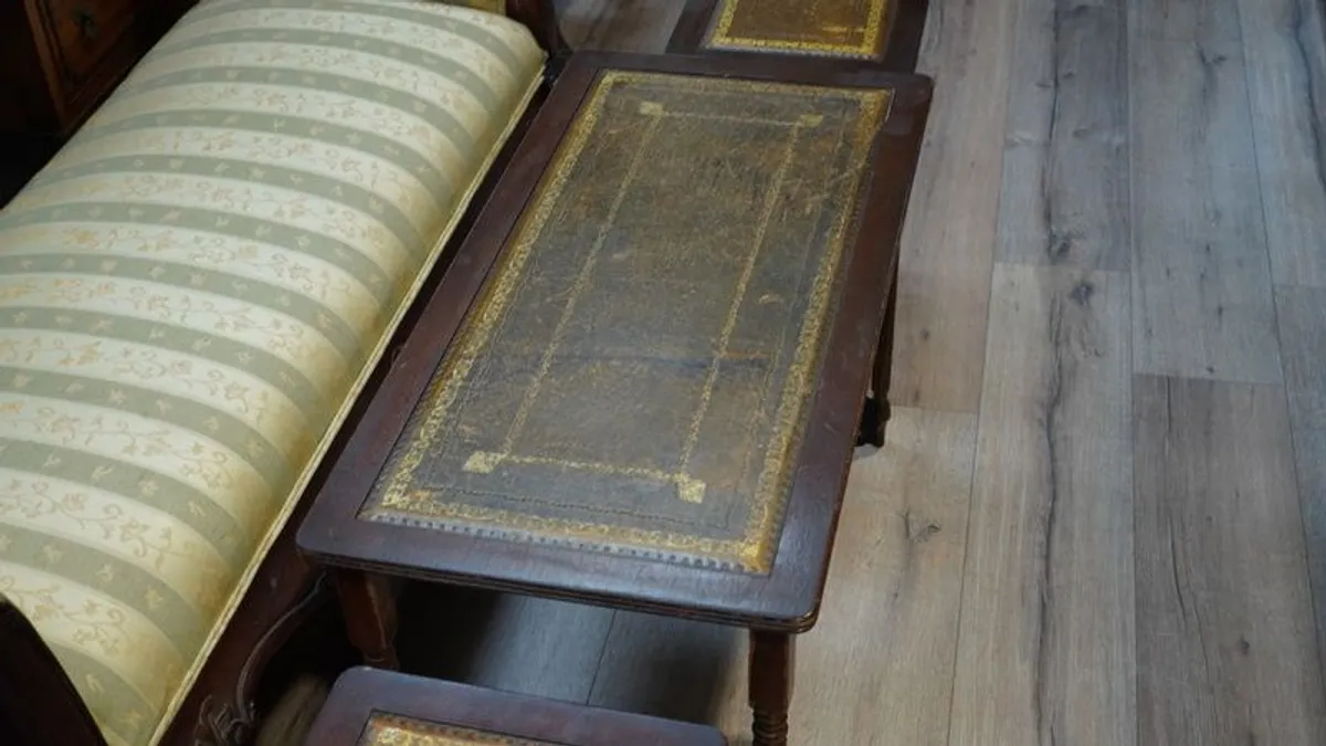 Nest of Three Tables with Leather Tops - Image 4