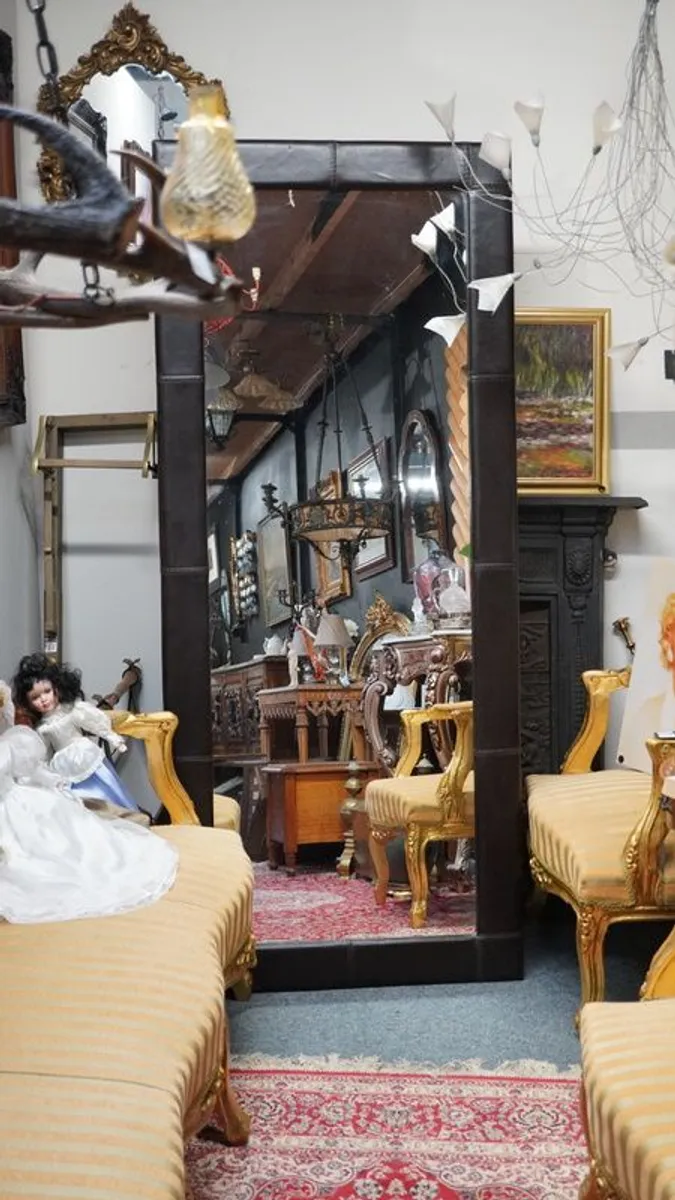 Large Floor Mirror with Leather Frame - Image 1