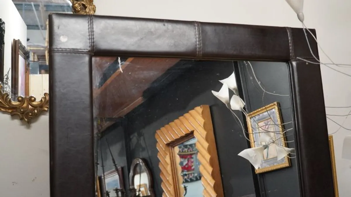 Large Floor Mirror with Leather Frame - Image 2