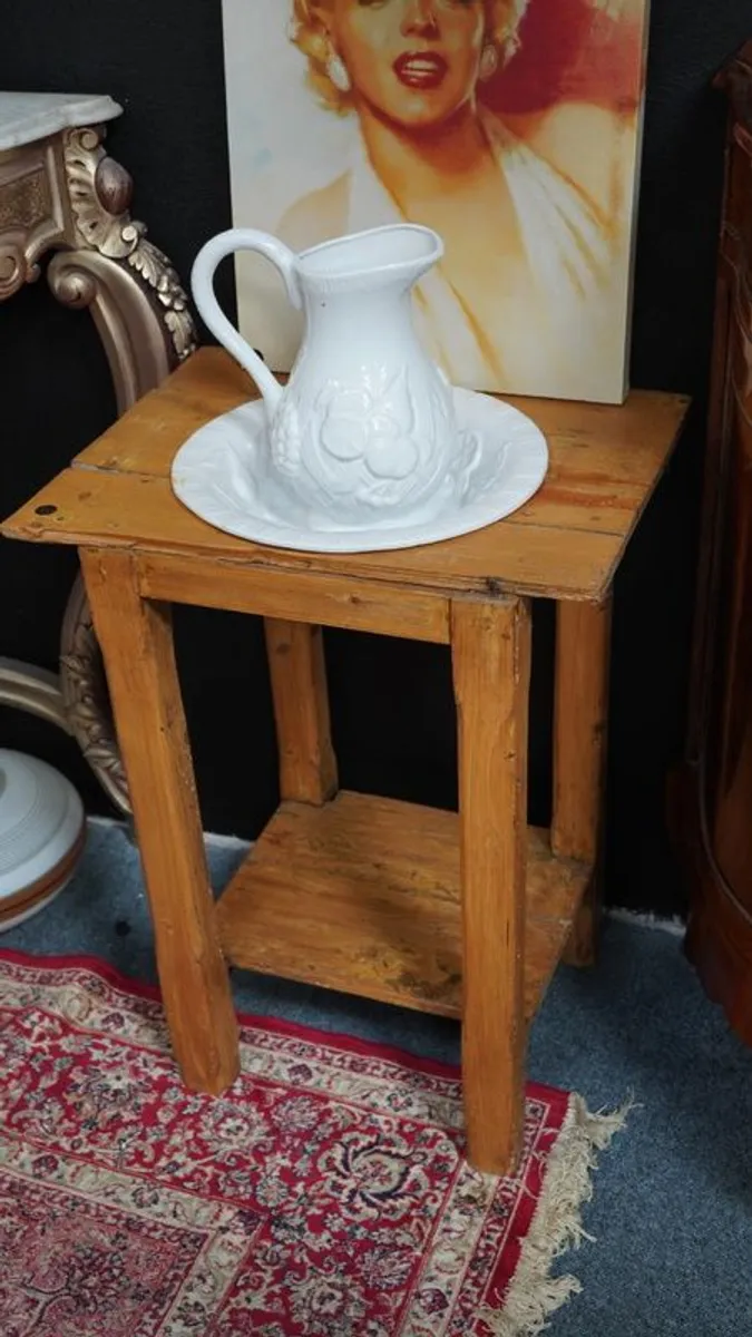 Antique Pine Washstand with Jug & Bowl Set - Image 1