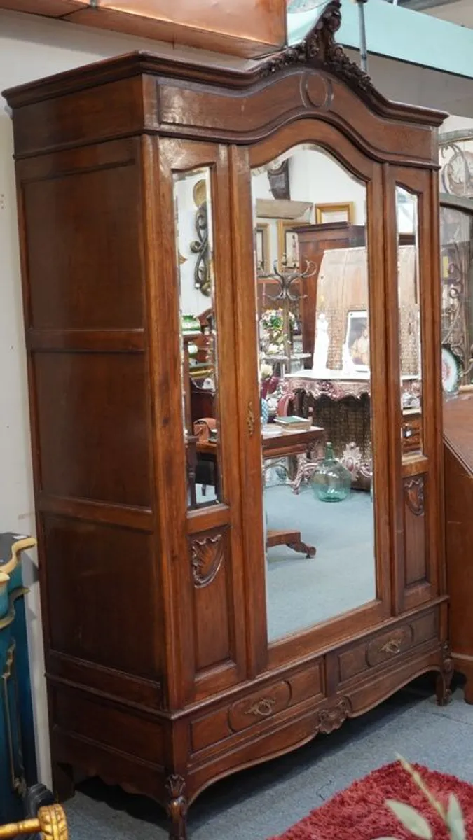 Antique French Oak Armoire with Mirror Doors - Circa 1890 - Image 2