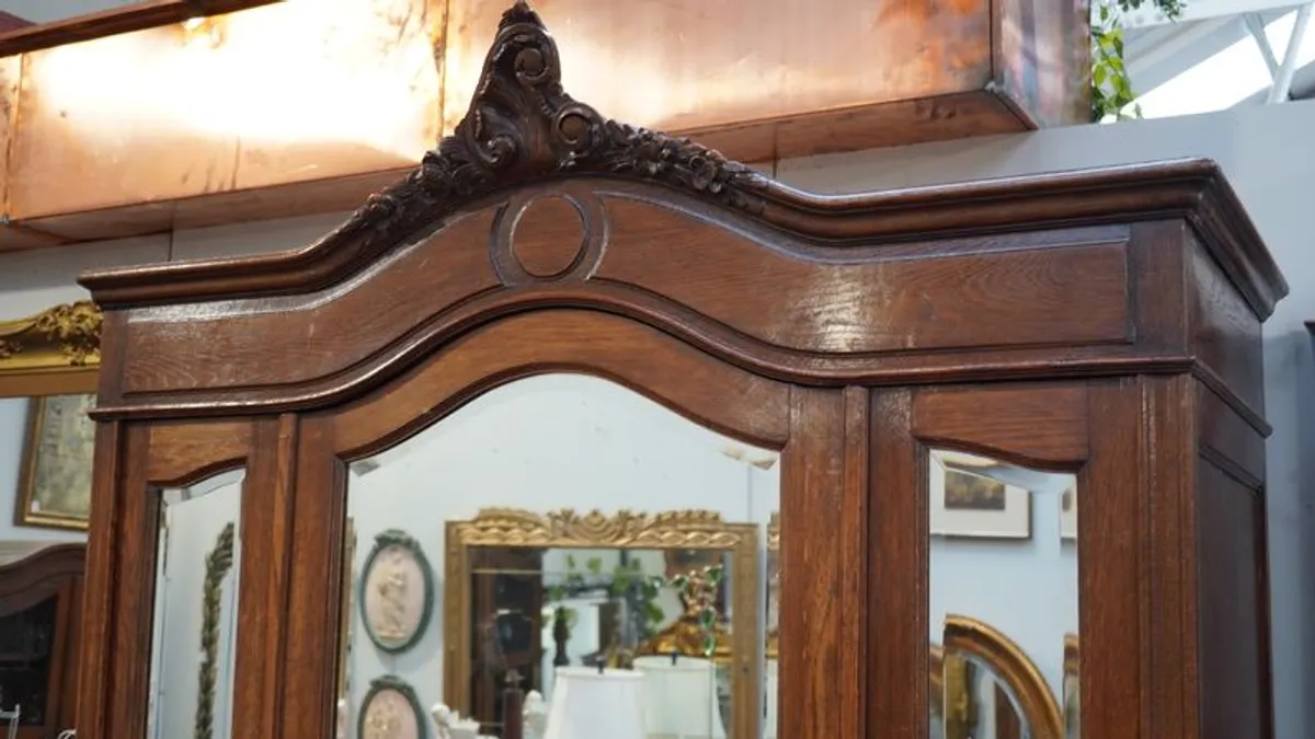Antique French Oak Armoire with Mirror Doors - Circa 1890 - Image 3