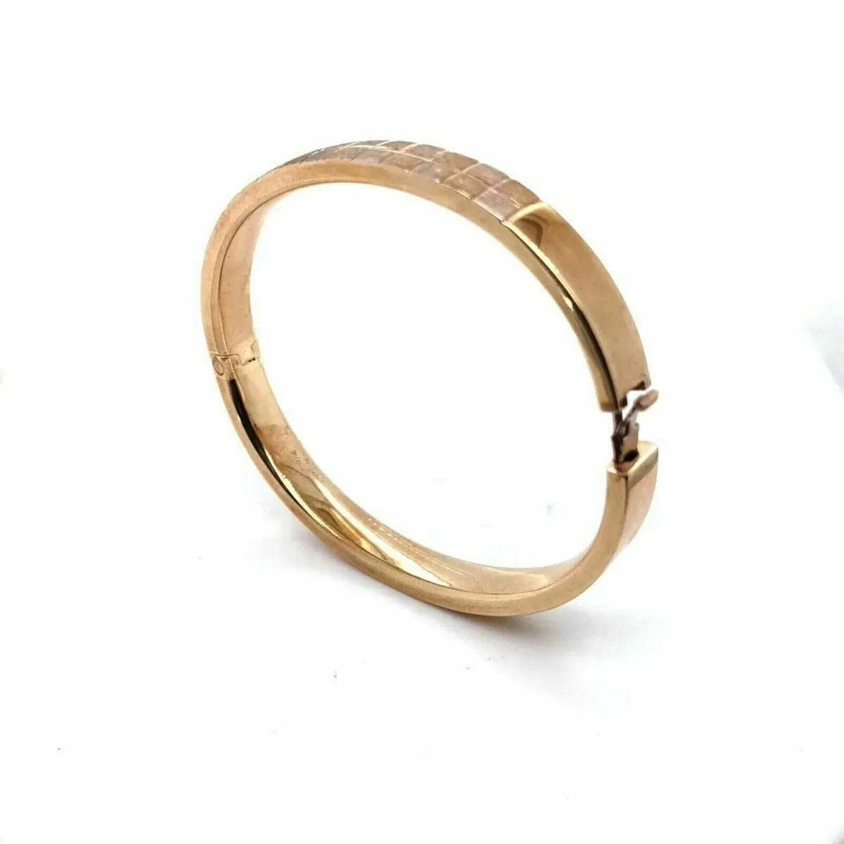 Vintage 9k Yellow Gold Bangle with Textured Panel - Image 1