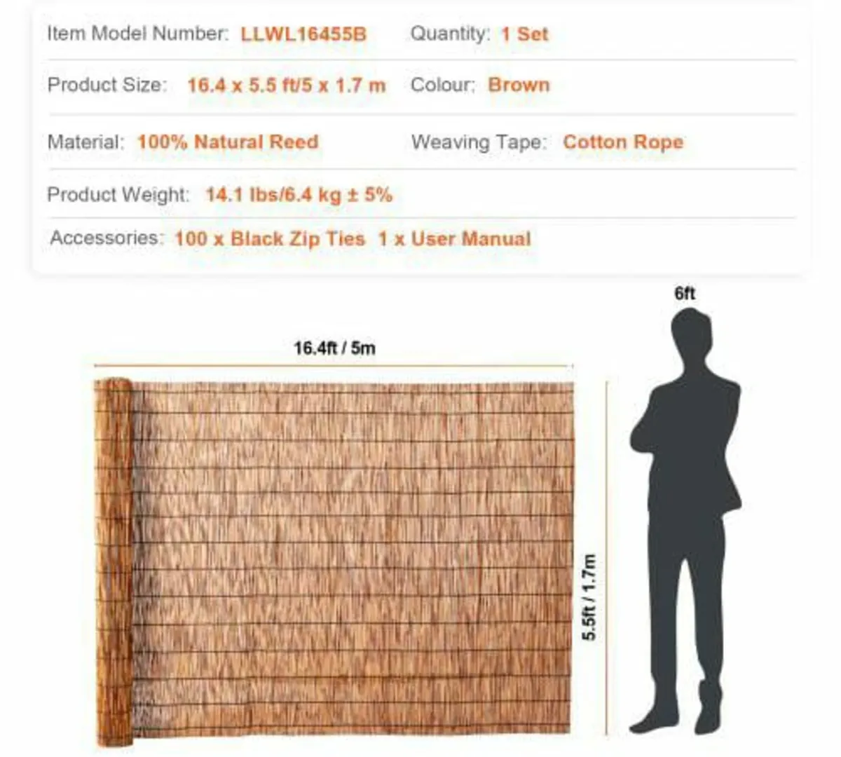 Natural Reed Fencing, 5.5 ft x 16.4 ft, Reed Scree - Image 4